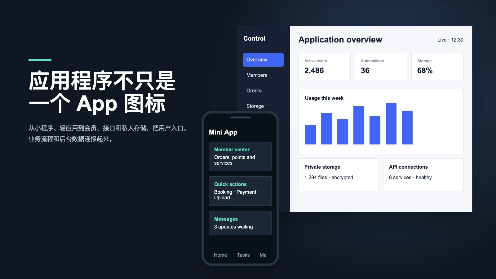 应用程序小程序和私人存储管理界面